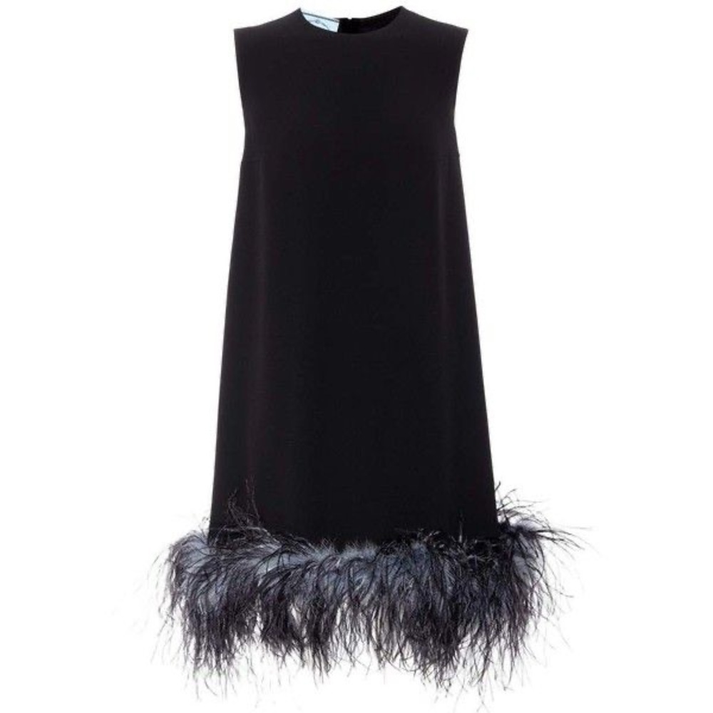 Prada black runway / collector’s feather detail sheath dress - size Small